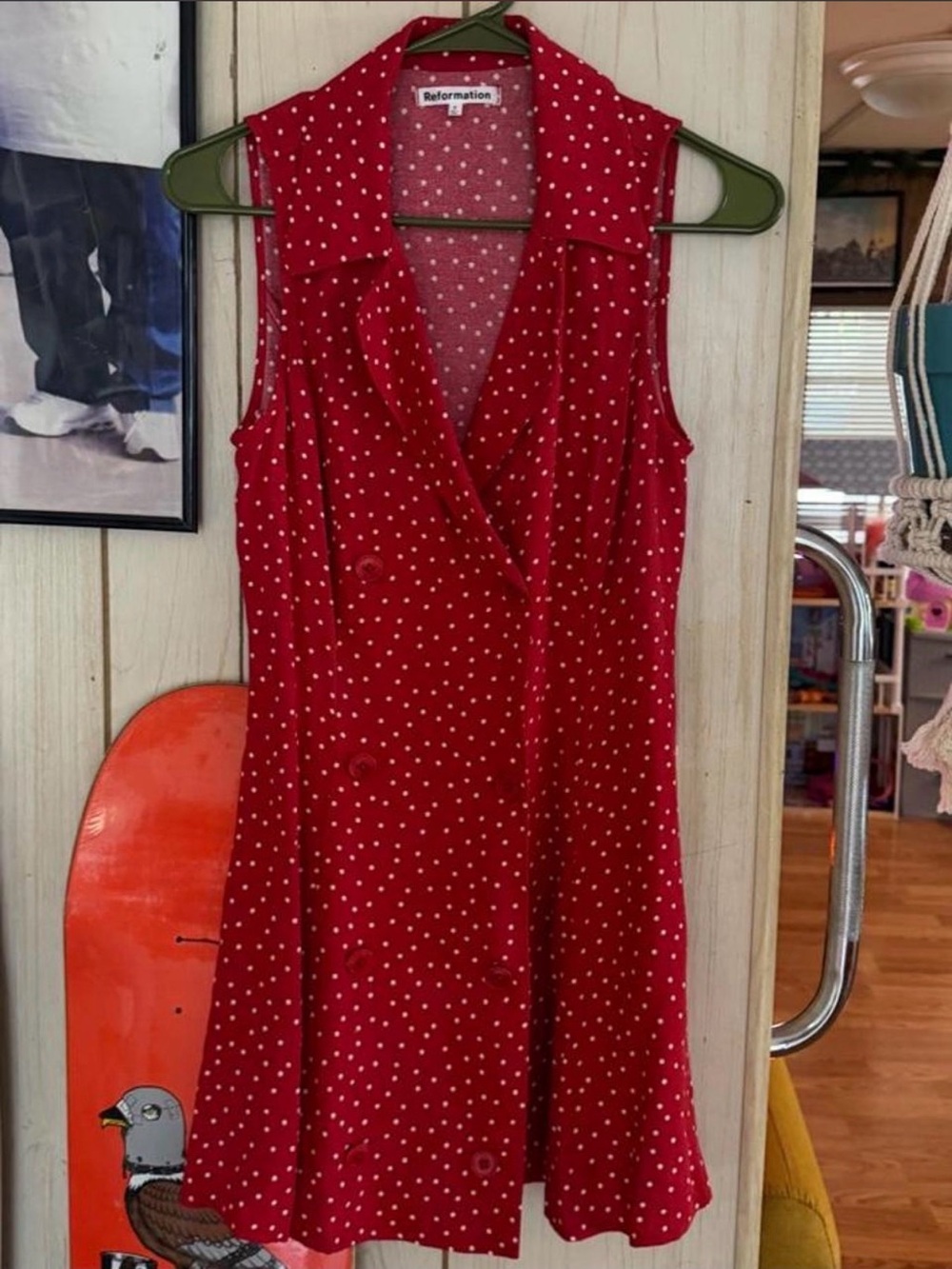 Reformation leith red polka dot mini dress size 0